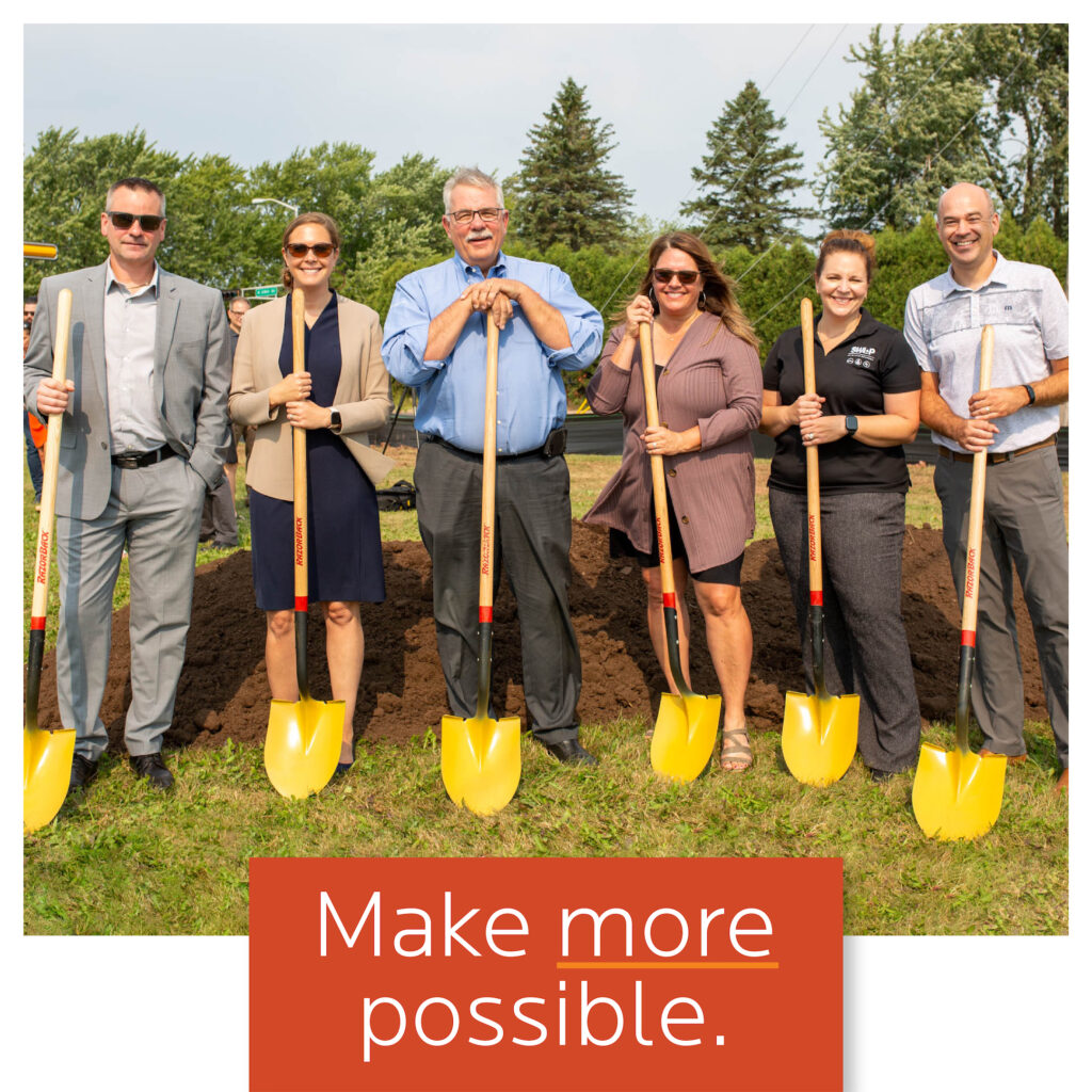 Group standing together with shovels for the groundbreaking of the SWL&P's solar garden. 